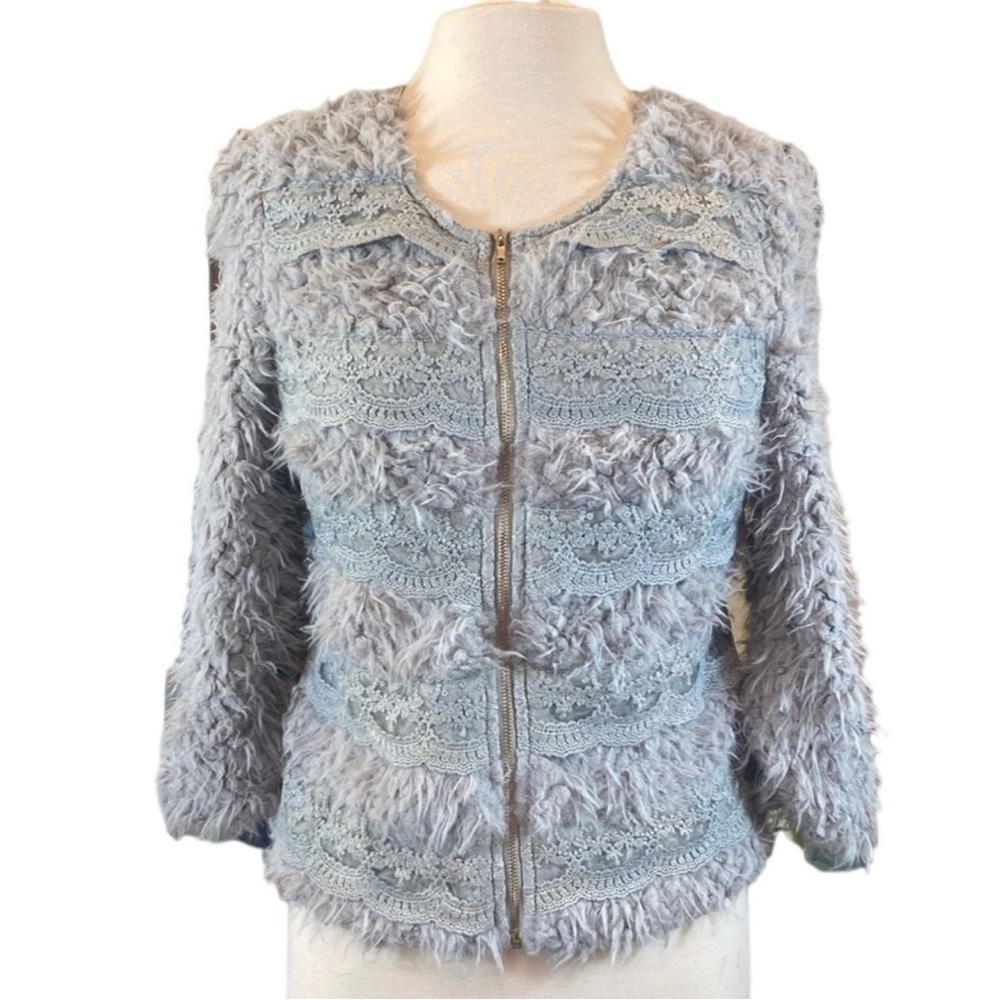 Lace Inlay Fuzzy Jacket - Picture 4 of 14